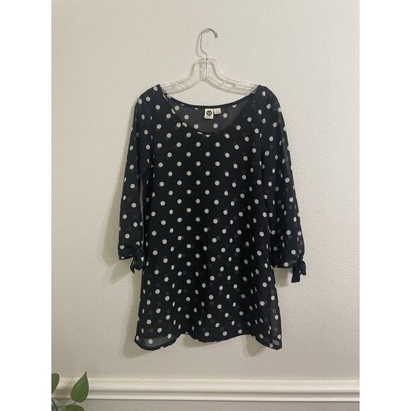 ROXY Blouse Top Semi Sheer Polka Dot Black White Small - Picture 1 of 4